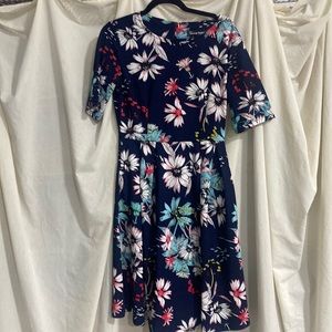 Fun floral navy dress with pockets. Size large but fits medium to large.
